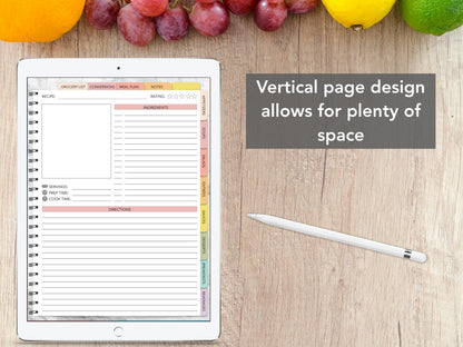 Digital Recipe Book - Hyperlinked Goodnotes Vertical Planner