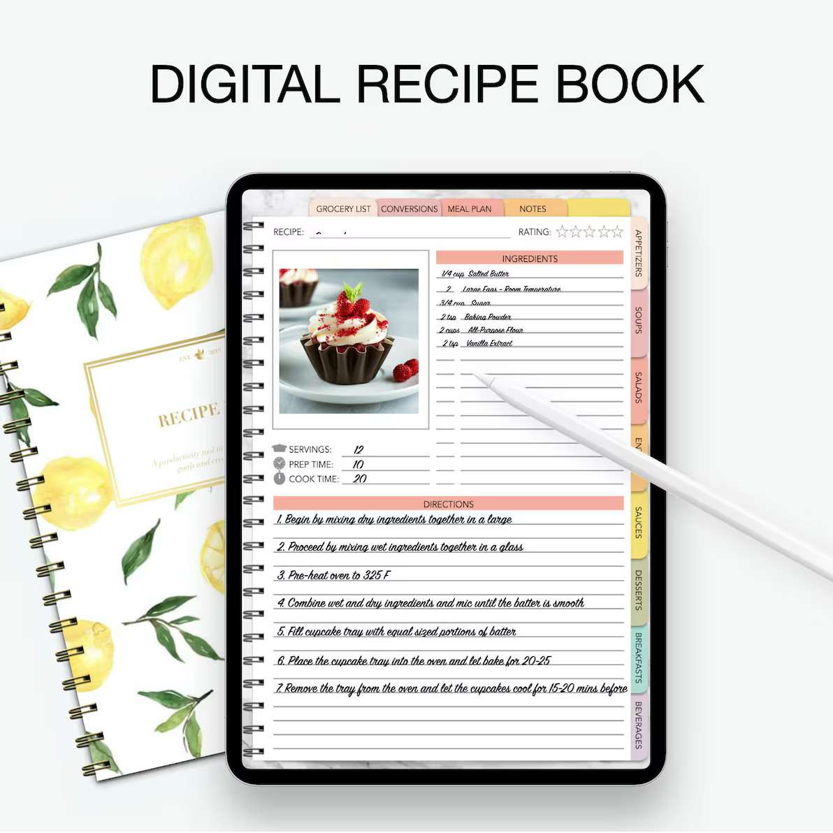 Digital Recipe Book - Hyperlinked Goodnotes Vertical Planner