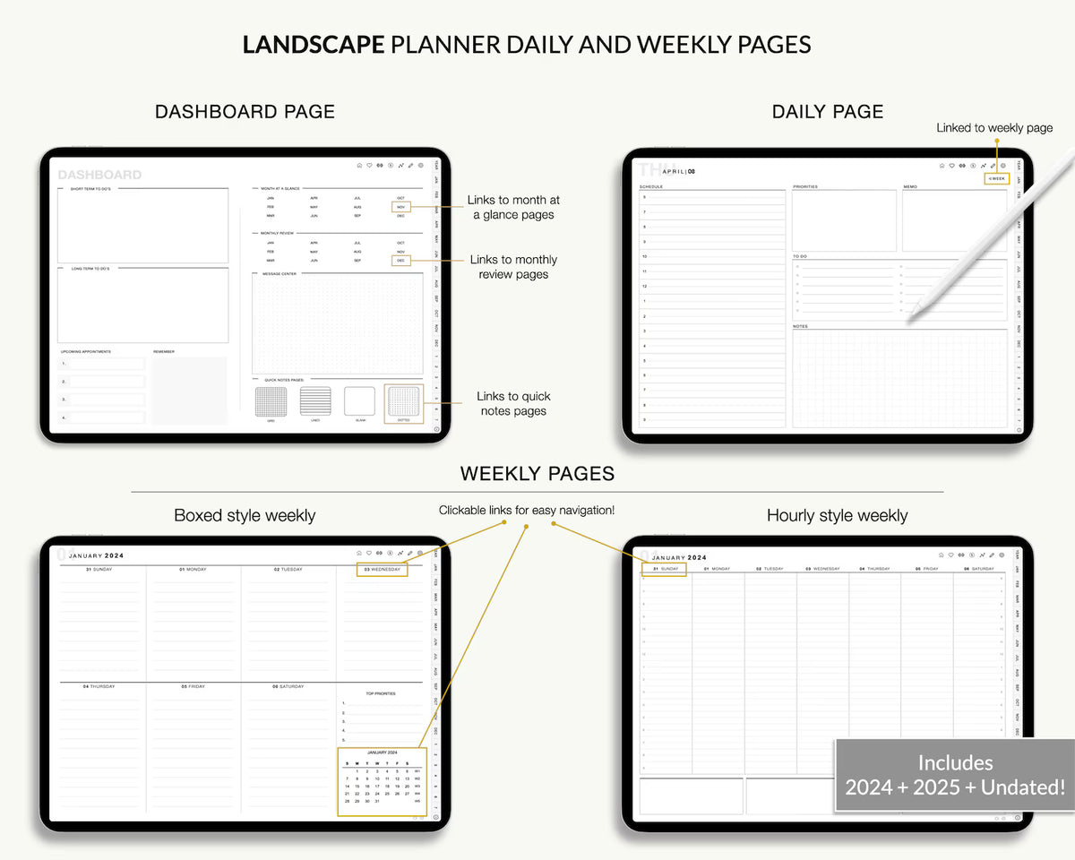 Digital planner, Goodnotes planner, iPad planner, Notability planner, Dated digital planner, Digital calendar