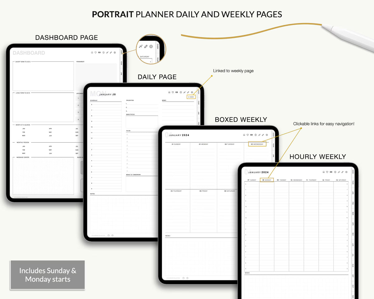 Digital planner, Goodnotes planner, iPad planner, Notability planner, Dated digital planner, Digital calendar