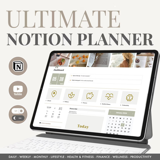 The Ultimate Notion Planner, Notion Template, Notion Planner, Notion Life Planner, Aesthetic Notion Planner, Light and Dark Themes